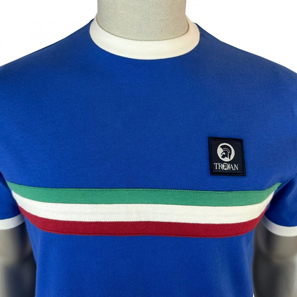 Trojan Records Retro Triple Stripe T-Shirt Cobalt - Image 2