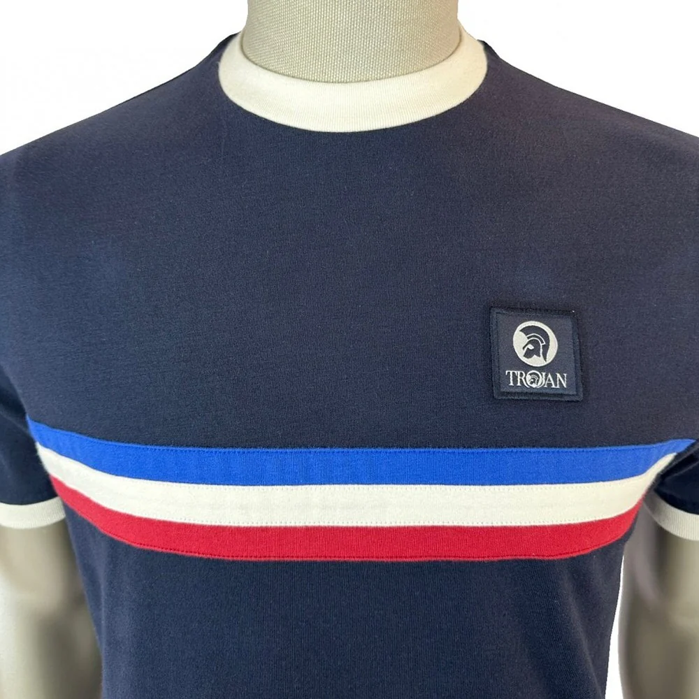 Trojan Records Retro Triple Stripe T-Shirt Navy - Image 2