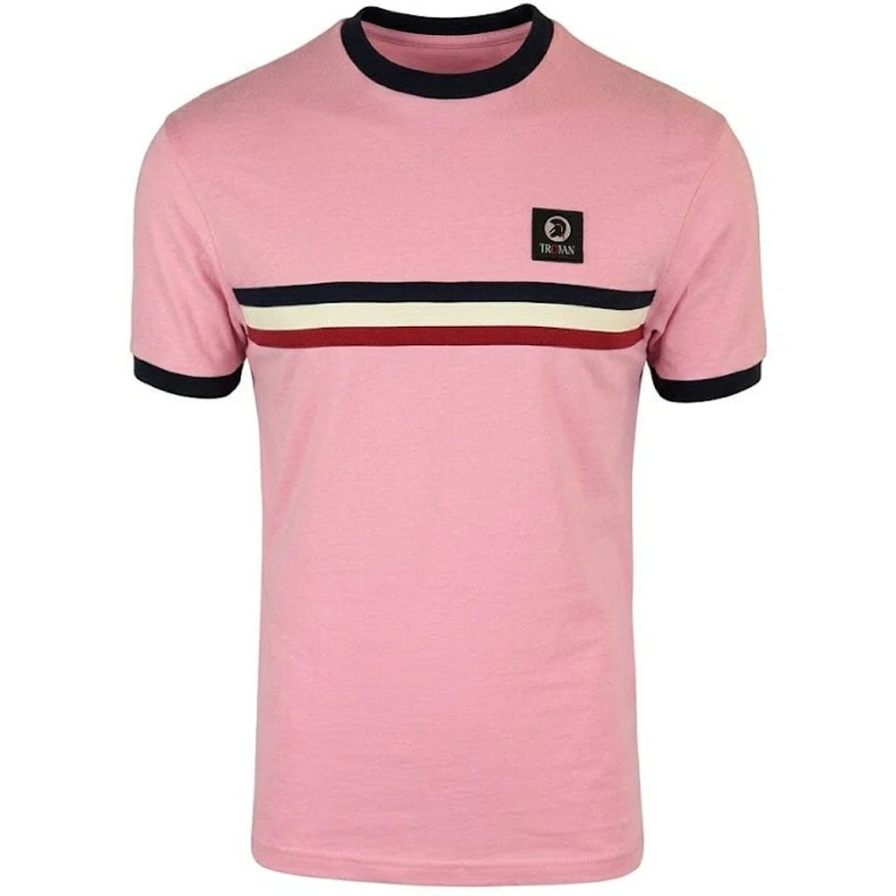 Trojan Records Retro Triple Stripe T-Shirt Pink