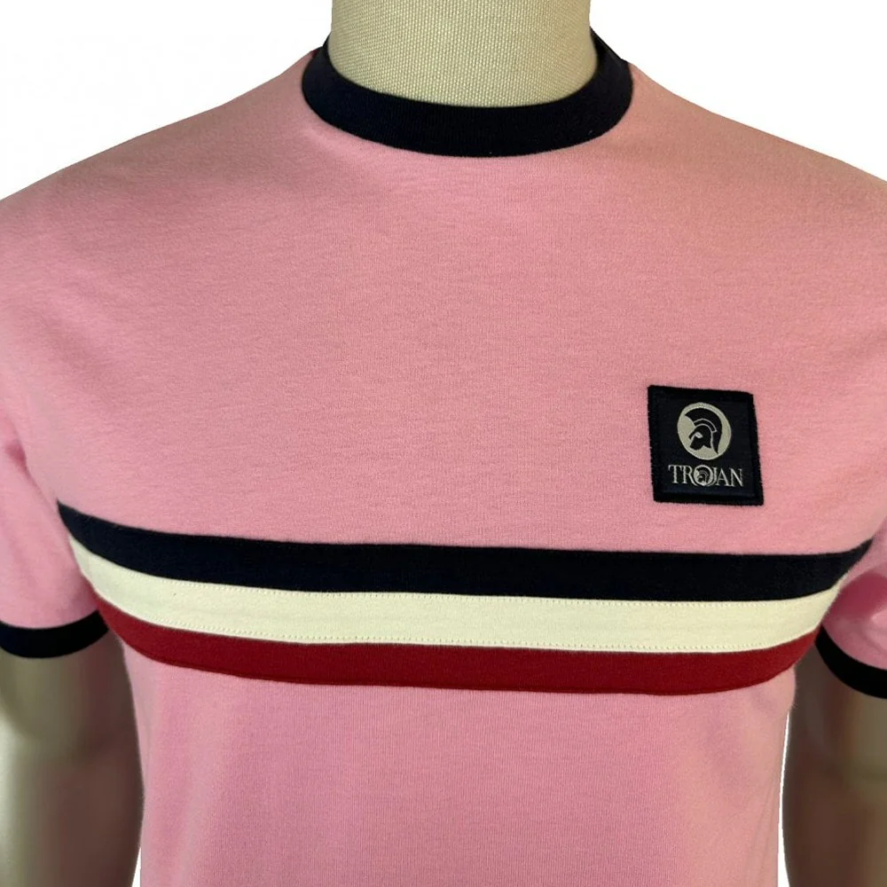 Trojan Records Retro Triple Stripe T-Shirt Pink - Image 2