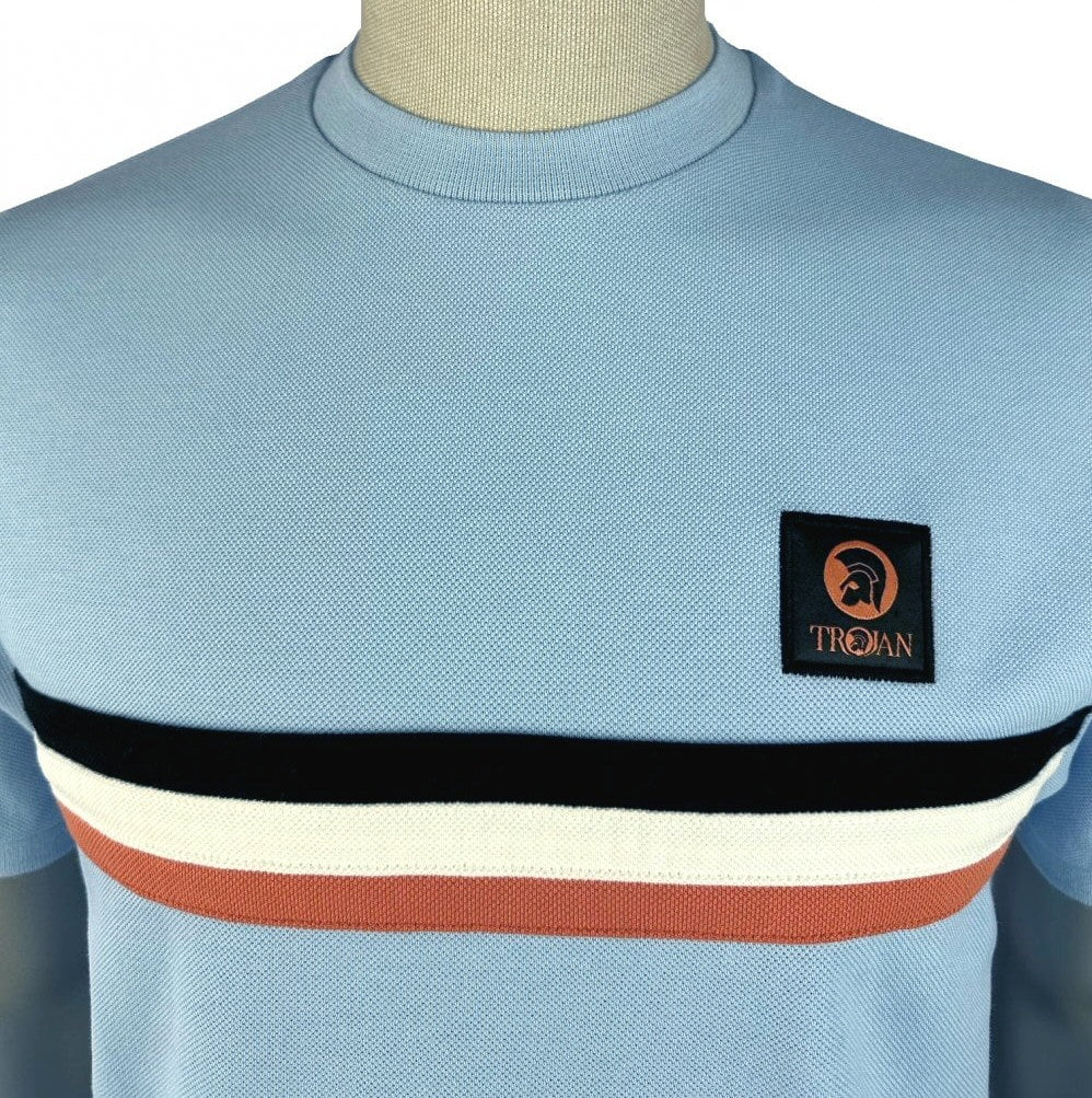 Trojan Records Retro Triple Stripe T-Shirt Sky Blue - Image 2