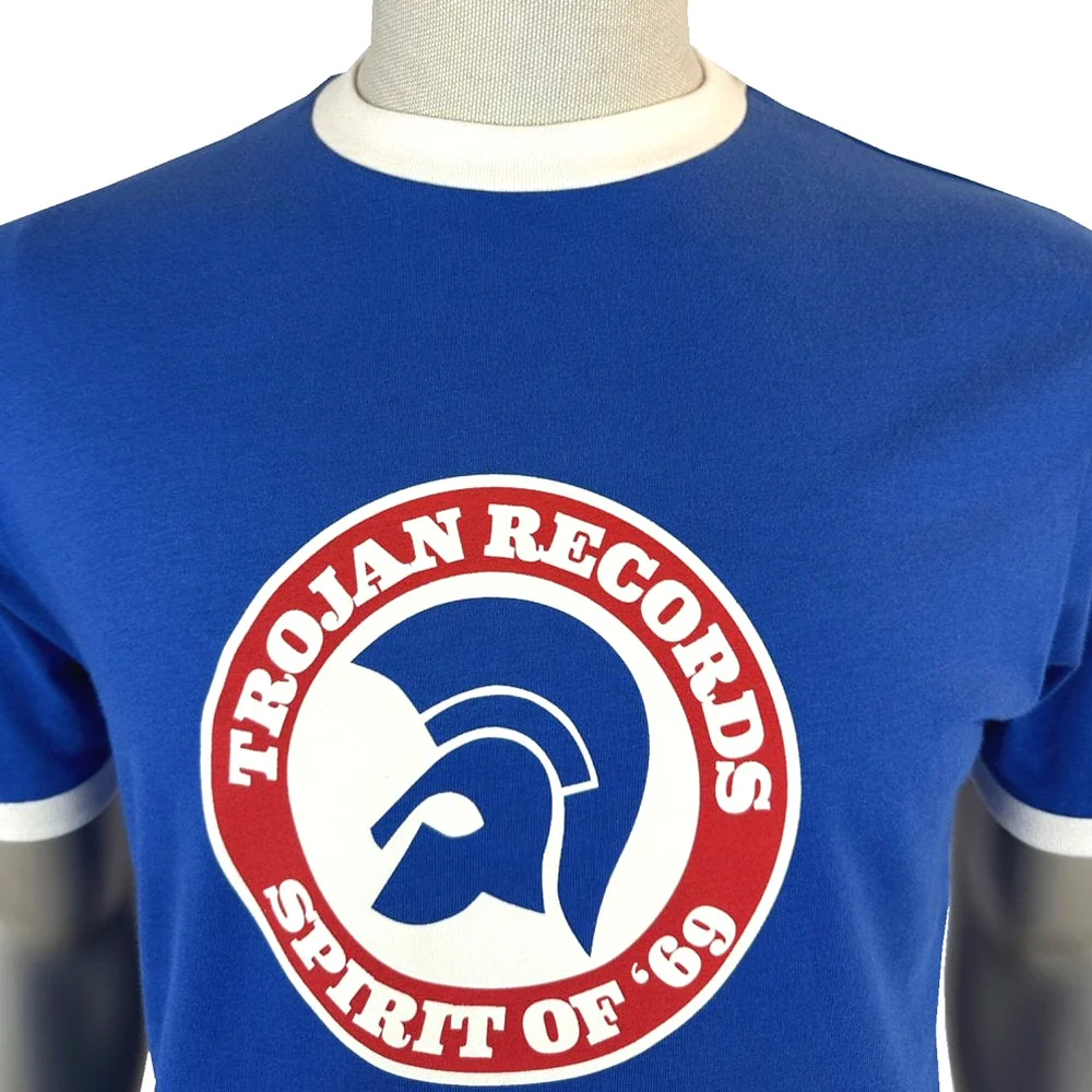 Trojan Records Spirit Of '69 Print Ringer T-Shirt Cobalt - Image 2