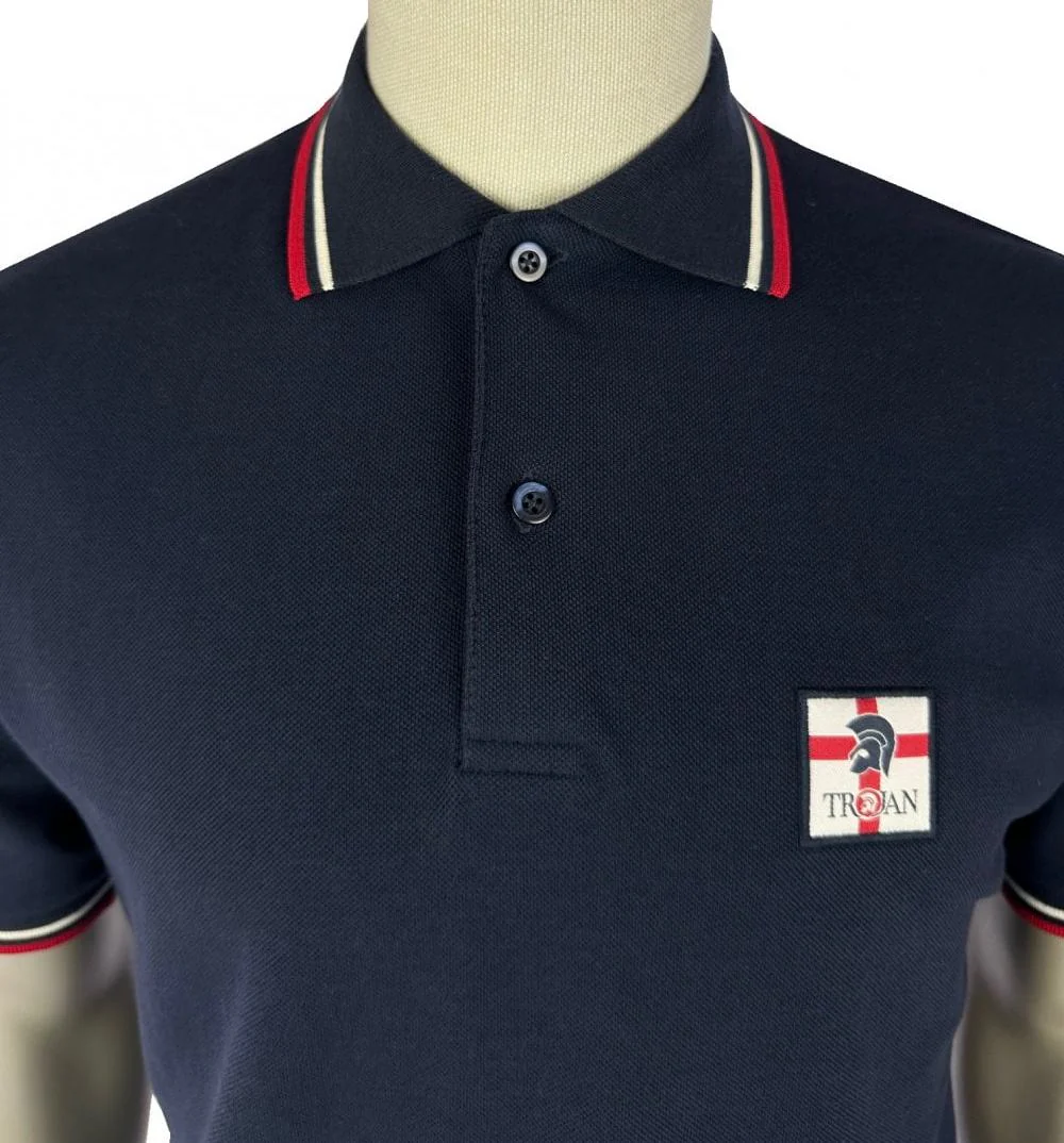 Trojan Records St George Badge Pique Polo Shirt Navy - Image 2