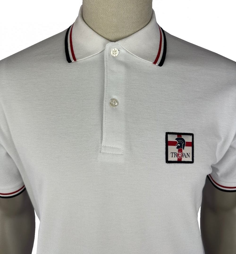 Trojan Records St George Badge Pique Polo Shirt White - Image 2