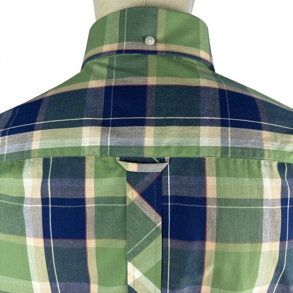 Trojan Records Windowpane Check Shirt With Pocket Square Navy - Image 3