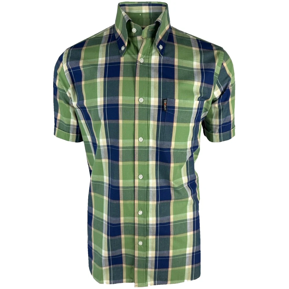 Trojan Records Windowpane Check Shirt With Pocket Square Navy - Image 4