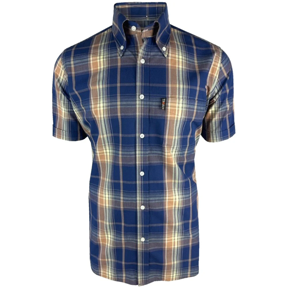 Trojan Records Windowpane Check Shirt With Pocket Square Navy