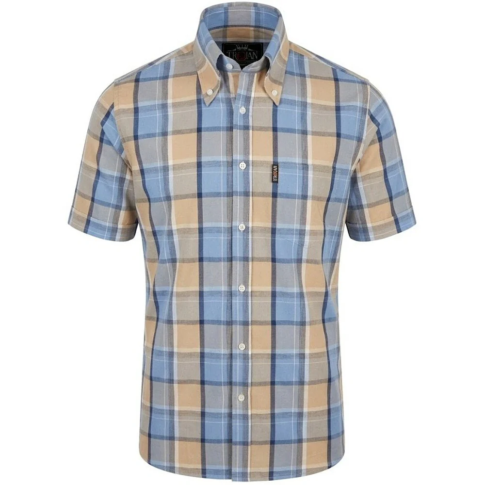Trojan Records Windowpane Check Shirt With Pocket Square Powder