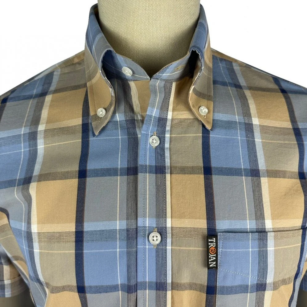 Trojan Records Windowpane Check Shirt With Pocket Square Powder - Image 2